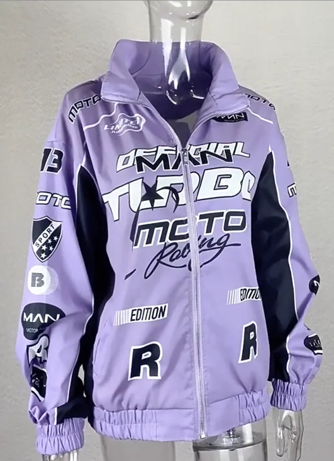 Kontturi Purple Letter Print Varsity Jacket