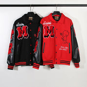 High Street Red "M" PU Leather Varsity Jacket