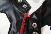 Vintage Cropped PU Leather Racing Jacket for Women