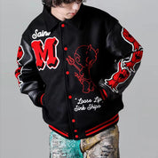 High Street Red "M" PU Leather Varsity Jacket