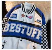 High-Quality Racing Suit Varsity Blue-White Finish Flag Jacket Men