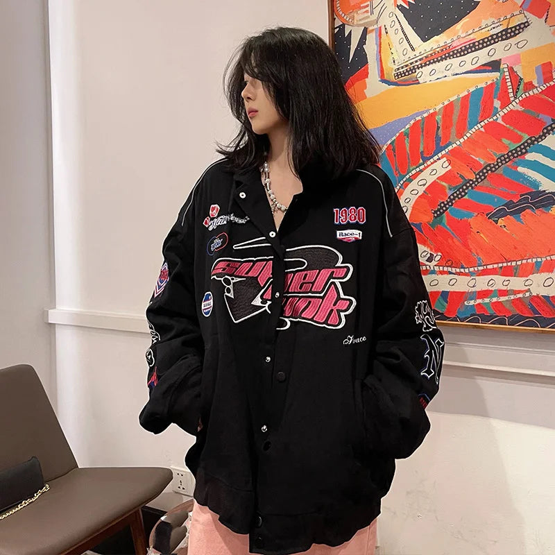 American Style Loose Fit Embroidered Baseball Jacket