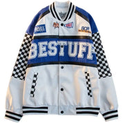 High-Quality Racing Suit Varsity Blue-White Finish Flag Jacket Men