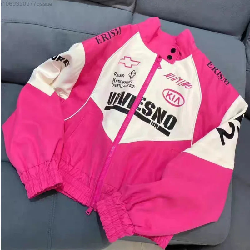 American Retro Hot Black and Pink Racer Jacket