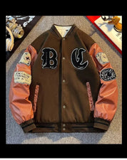 Harajuku "B C" Brown Vintage Baseball Jacket