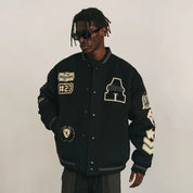 Black "A" Y2K Embroidered Hip-Hop Baseball Jacket