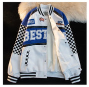 High-Quality Racing Suit Varsity Blue-White Finish Flag Jacket Men