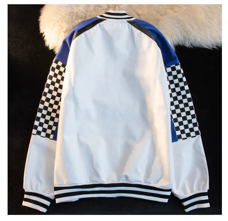 High-Quality Racing Suit Varsity Blue-White Finish Flag Jacket Men