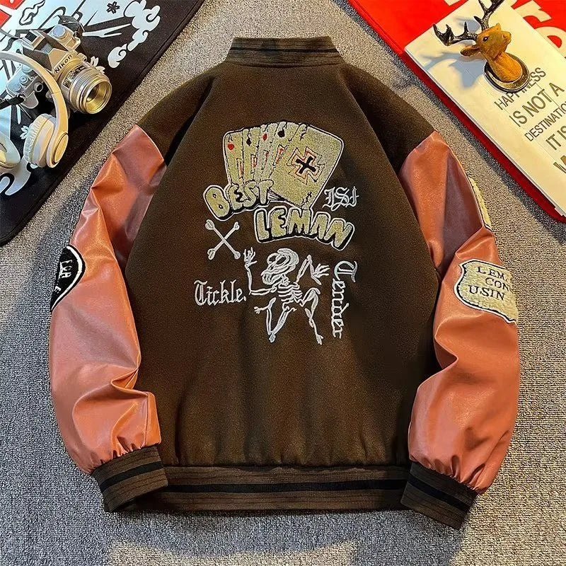 Harajuku "B C" Brown Vintage Baseball Jacket