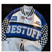 High-Quality Racing Suit Varsity Blue-White Finish Flag Jacket Men