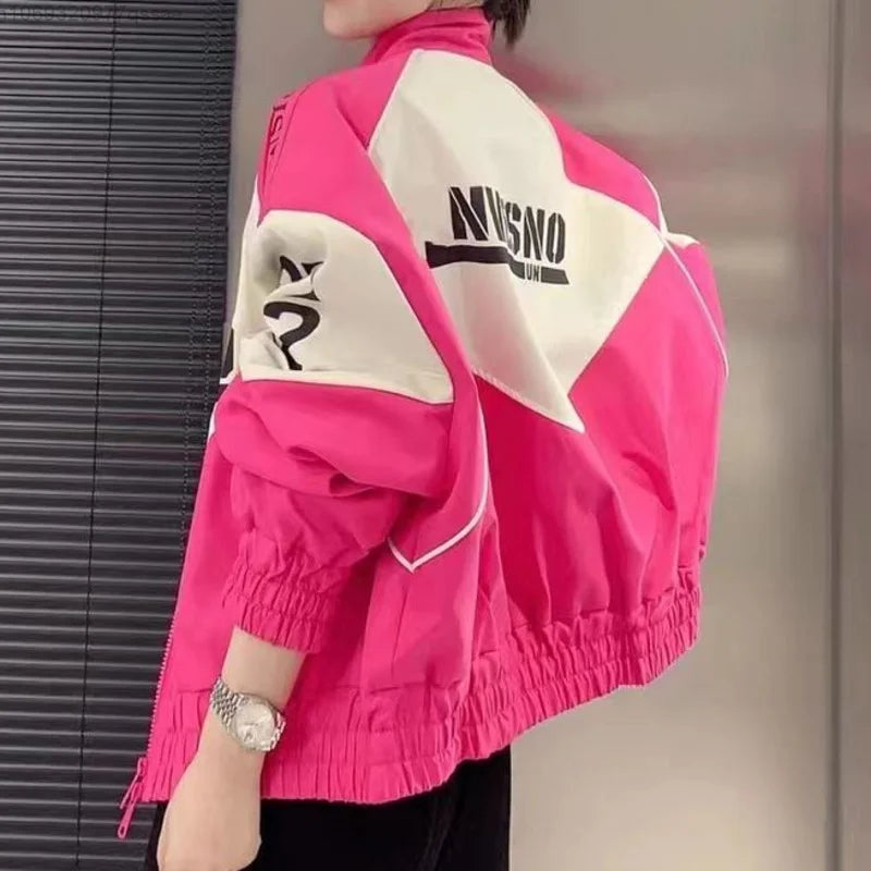 American Retro Hot Black and Pink Racer Jacket