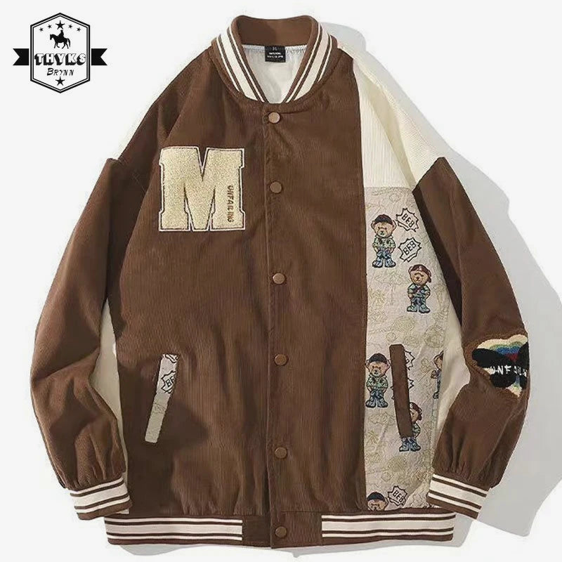 Vintage Bear Embroidered Varsity Jacket