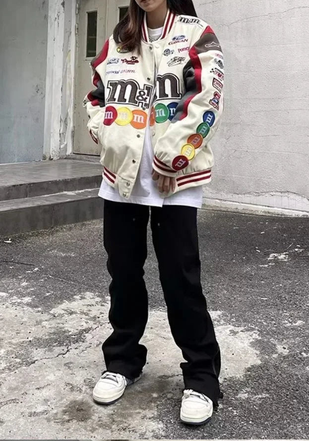 Unisex M&M Embroidered Baseball Jacket