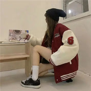 Red-Brown Y2K Vintage Varsity Bomber Jacket