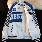 High-Quality Racing Suit Varsity Blue-White Finish Flag Jacket Men