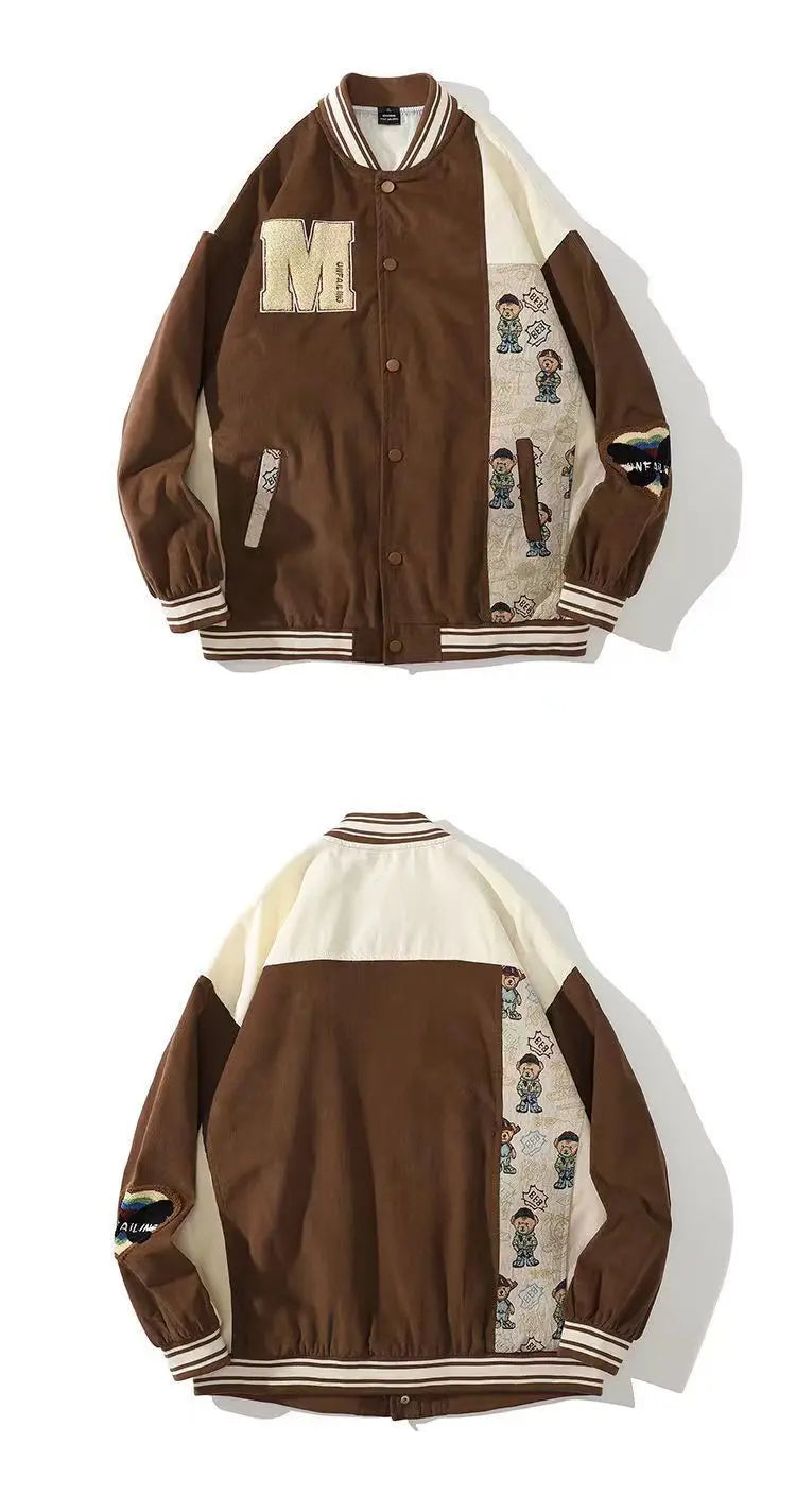 Vintage Bear Embroidered Varsity Jacket