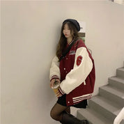 Red-Brown Y2K Vintage Varsity Bomber Jacket