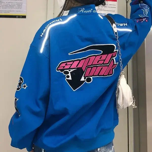 American Style Loose Fit Embroidered Baseball Jacket