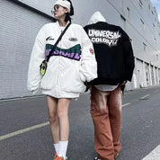 Black-White Unskate Autumn Oversized Varsity Bomber Jacket Women