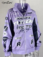 Kontturi Purple Letter Print Varsity Jacket