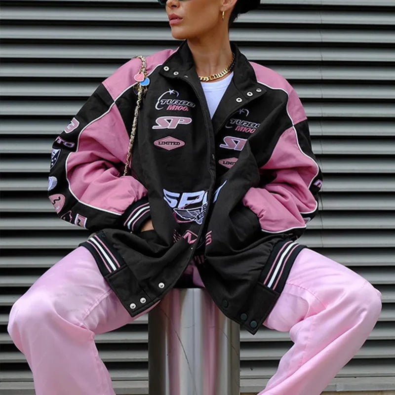 Cepelova Pink Varsity Patchwork Jacket