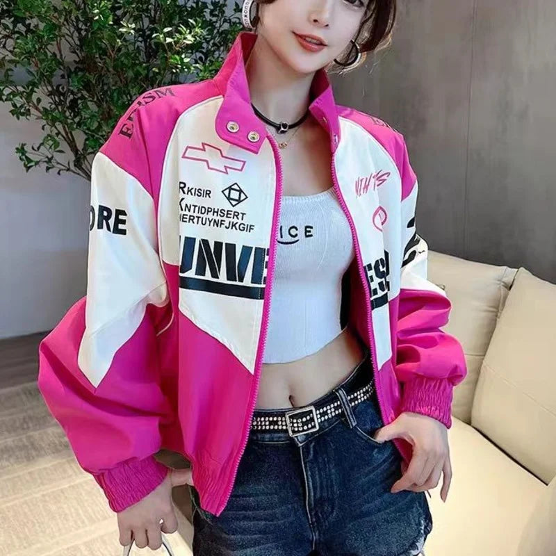 American Retro Hot Black and Pink Racer Jacket