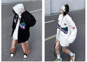 Black-White Unskate Autumn Oversized Varsity Bomber Jacket Women