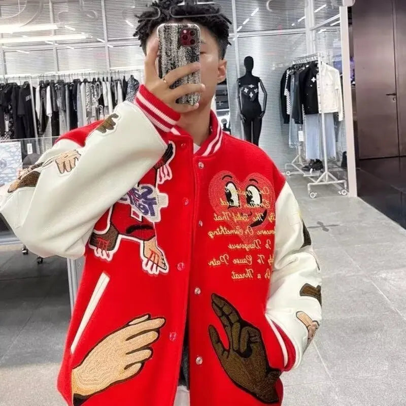 Y2K Red Embroidered Baseball Jacket