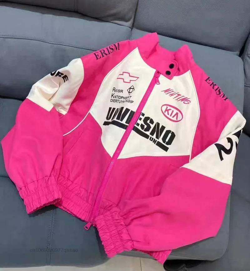 American Retro Hot Black and Pink Racer Jacket