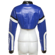 Vintage Cropped PU Leather Racing Jacket for Women