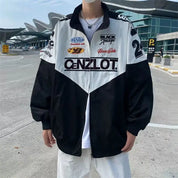 American CENZLOT Black-Brown Motorcycle Embroidered Baseball Jacket