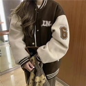 Red-Brown Y2K Vintage Varsity Bomber Jacket