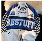 High-Quality Racing Suit Varsity Blue-White Finish Flag Jacket Men