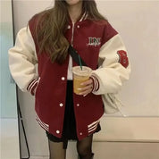 Red-Brown Y2K Vintage Varsity Bomber Jacket