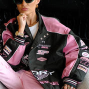 Cepelova Pink Varsity Patchwork Jacket