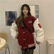 Red-Brown Y2K Vintage Varsity Bomber Jacket