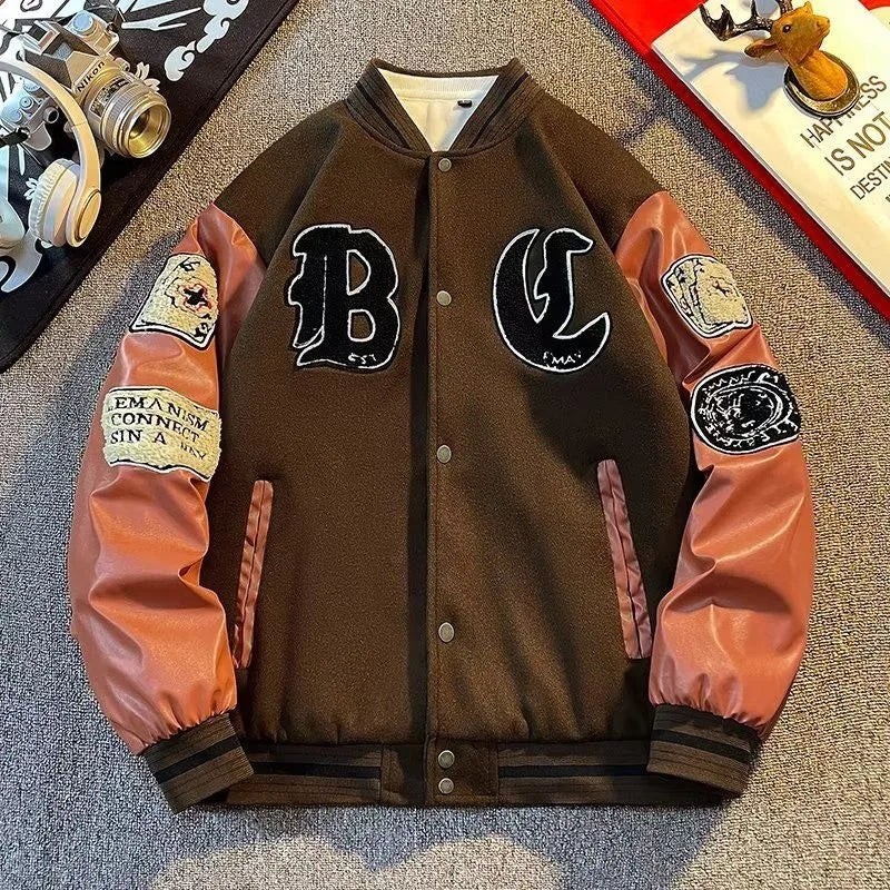 Harajuku "B C" Brown Vintage Baseball Jacket