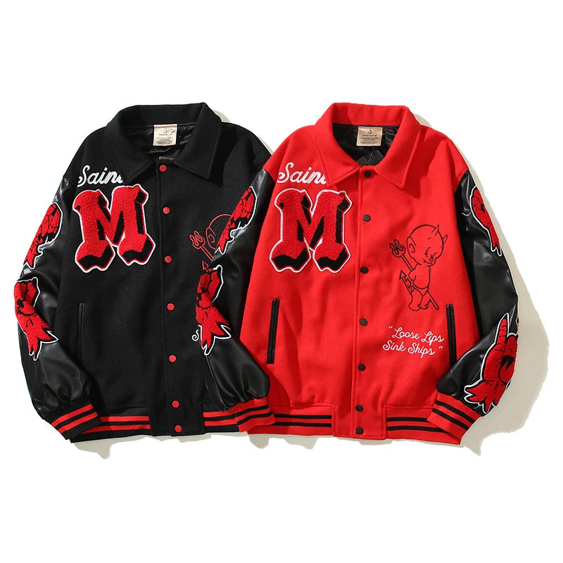 High Street Red "M" PU Leather Varsity Jacket