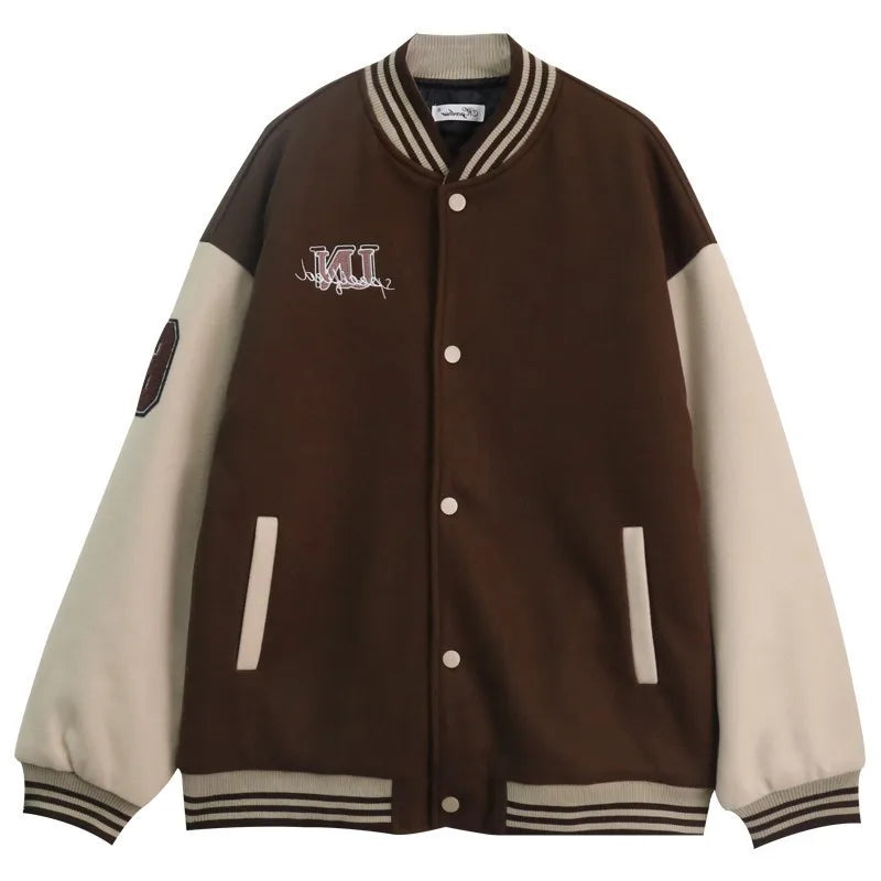 Red-Brown Y2K Vintage Varsity Bomber Jacket