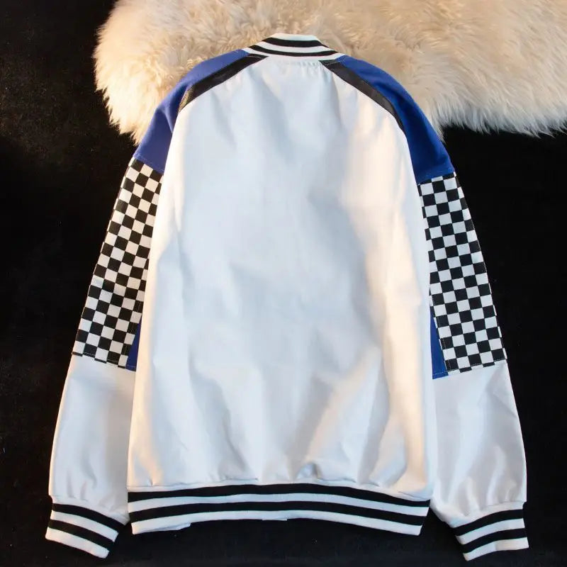 High-Quality Racing Suit Varsity Blue-White Finish Flag Jacket Men