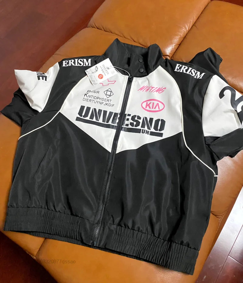 American Retro Hot Black and Pink Racer Jacket