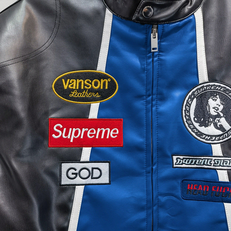 Supreme Blue Leather Vintage Racing Jacket