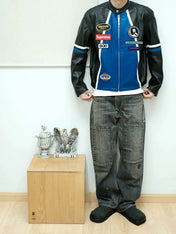 Supreme Blue Leather Vintage Racing Jacket
