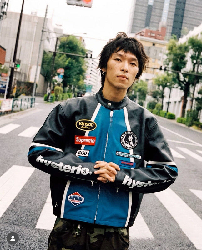 Supreme Blue Leather Vintage Racing Jacket