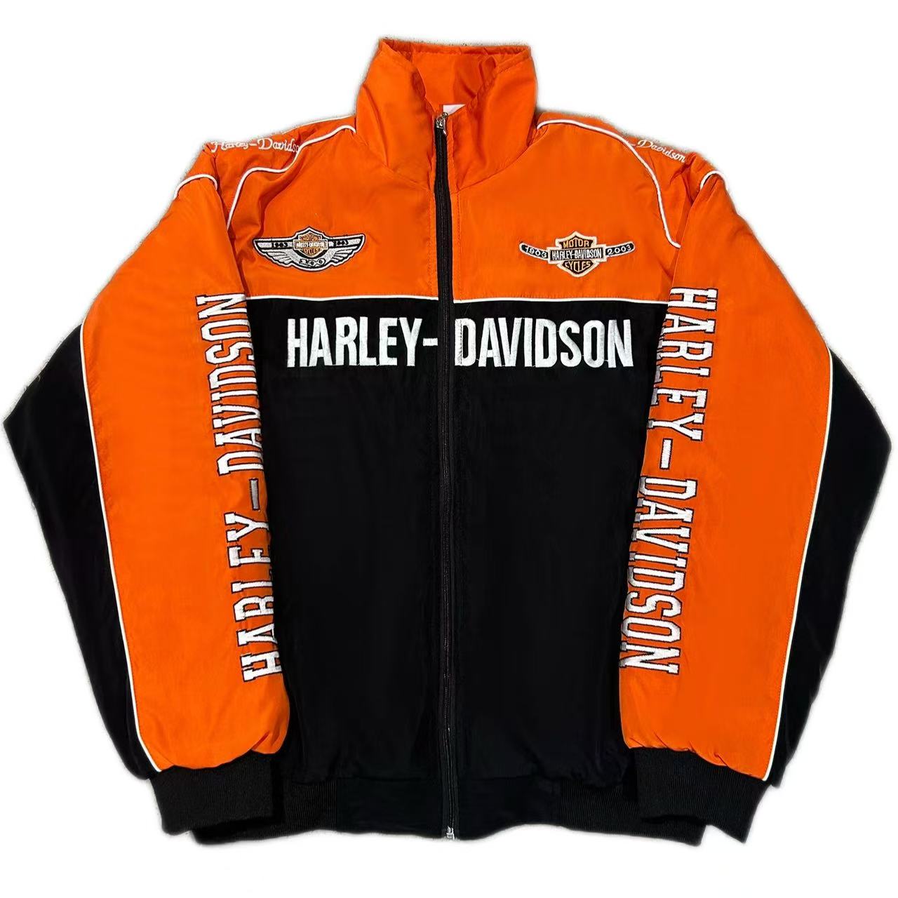 Harley-Davidson jacket with orange and black design on a white background